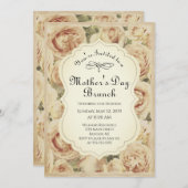 ヴィンテージ赤面ピンクロセスフローラマザーズデイブランチ 招待状 (正面/裏面)