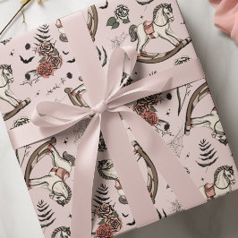 ヴィンテージ赤面ピンクロッキングホースゴシックベビー ラッピングペーパー