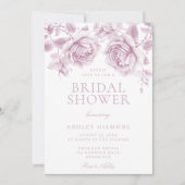 ヴィンテージ赤面ピンクローズエレガントブライダルシャワー 招待状 (正面)