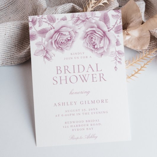 ヴィンテージ赤面ピンクローズエレガントブライダルシャワー 招待状