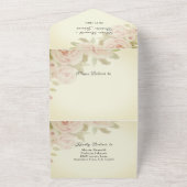 ヴィンテージ赤面ピンクローズフローラ水彩緑 オールインワン招待状 (外側)