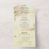ヴィンテージ赤面ピンクローズフローラ水彩緑 オールインワン招待状 (内側)