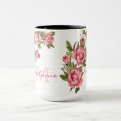 ヴィンテージ赤面ピンクローズポニーズ名,モノグラム マグカップ (中央)