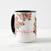 ヴィンテージ赤面ピンクローズポニーズ名,モノグラム マグカップ (正面左)