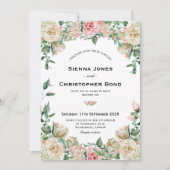 ヴィンテージ赤面ピンクローズ結婚フローラ 招待状 (正面)