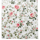 ヴィンテージ赤面ピンクローズ シャワーカーテン (正面)