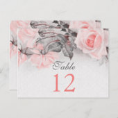 ヴィンテージ赤面ピンク結婚ローズのテーブルカード ポストカード (正面/裏面)