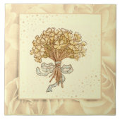 ヴィンテージ赤面ピンク緑と黄色の花 タイル (正面)