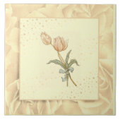 ヴィンテージ赤面ピンク緑と黄色の花 タイル (正面)