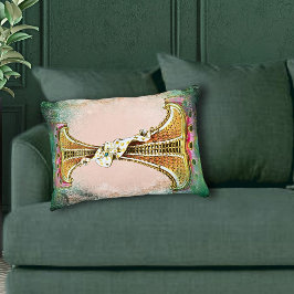 ヴィンテージ赤面ピンク色のコラージュと錆びたエッジ アクセントクッション