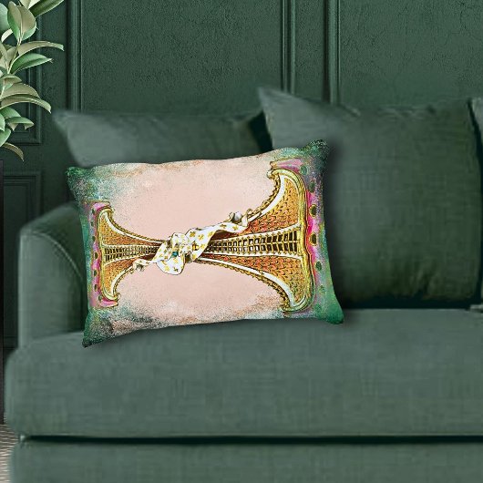 ヴィンテージ赤面ピンク色のコラージュと錆びたエッジ アクセントクッション