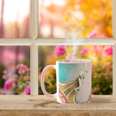 ヴィンテージ赤面ピンク色のコラージュと錆びたエッジ マグカップ