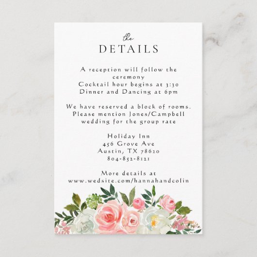 ヴィンテージ赤面ピンク&アイボリーバラガーランド エンクロージャーカード (正面)