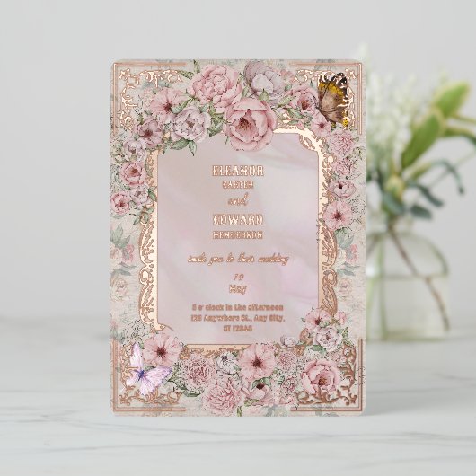 ヴィンテージ赤面ピ結婚オニー箔招待状 箔招待状 (立ち正面)