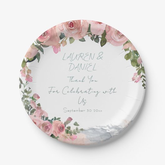 ヴィンテージ赤面ピ結婚ンクのテーマ紙プレート ペーパープレート (正面)