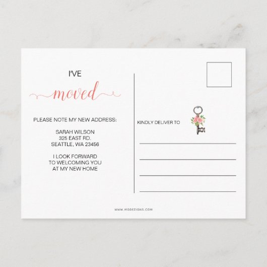 ヴィンテージ赤面フローラ鍵移動 案内ポストカード (裏面)