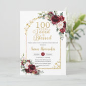 ヴィンテージ赤面ブルゴーニュフローラ100th誕生日愛 招待状 (スタンド正面)