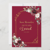 ヴィンテージ赤面ブルゴーニュフローラ100th誕生日愛 招待状 (裏面)