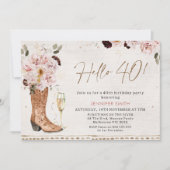 ヴィンテージ赤面ボホフローラ女性のカーボーイ40th誕生日 招待状 (正面)