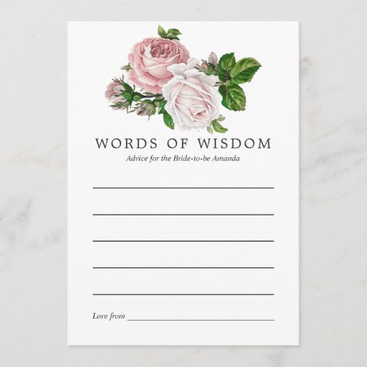 ヴィンテージ赤面及びブルゴーニュフローラブライダルアドバイス アドバイスカード (正面)