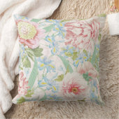 ヴィンテージ赤面牡丹の花ブルーアイリスパターン クッション (ブランケット)