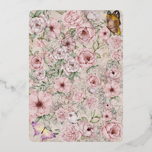 ヴィンテージ赤面牡丹フォイル囲いカード 箔招待状 (裏面)