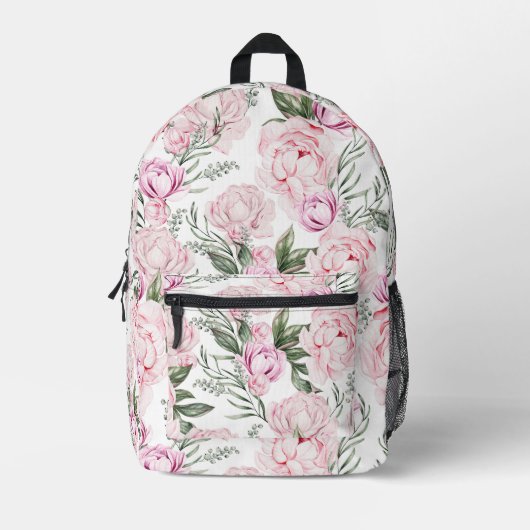 ヴィンテージ赤面牡丹フローラ プリントバックパック (正面)
