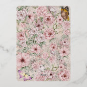 ヴィンテージ赤面牡丹ブライダルシャワーティーパーティー 箔招待状 (裏面)