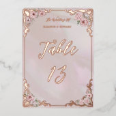 ヴィンテージ赤面牡丹箔テーブル番号カード 箔招待状 (正面)