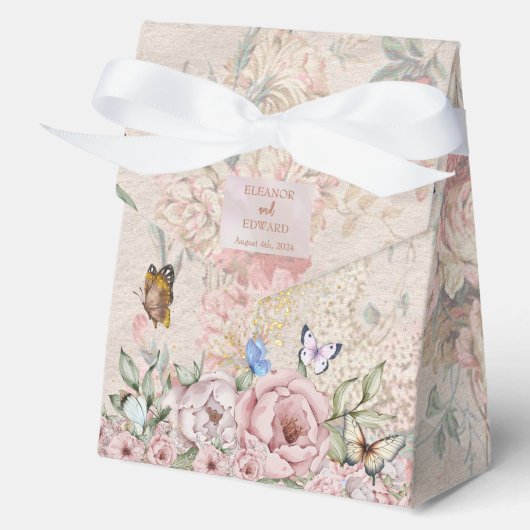 ヴィンテージ赤面牡丹結婚式の引き出物箱 フェイバーボックス (正面)