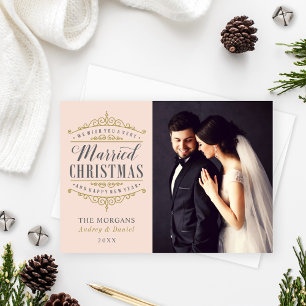 ヴィンテージ赤面結婚した金ゴールド結婚の写真 シーズンカード