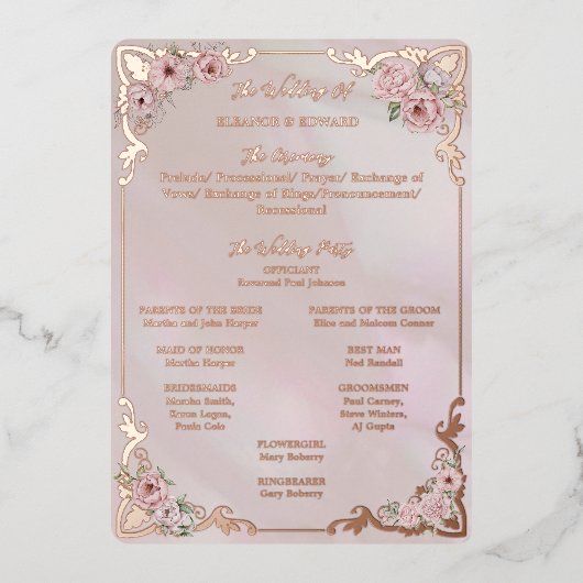 ヴィンテージ赤面結婚フォイルプログラムカード 箔招待状 (正面)