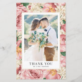 ヴィンテージ赤面結婚花の写真サンキューカード (正面)