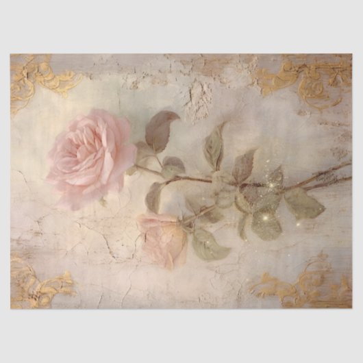 ヴィンテージ赤面英語バラバロック金ゴールドオーナメント 薄葉紙 (正面)