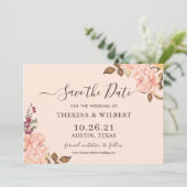 ヴィンテージ赤面金ゴールドフローラ結婚式日付の保存 招待状 (スタンド正面)