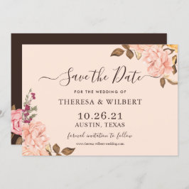 ヴィンテージ赤面金ゴールドフローラ結婚式日付の保存 招待状