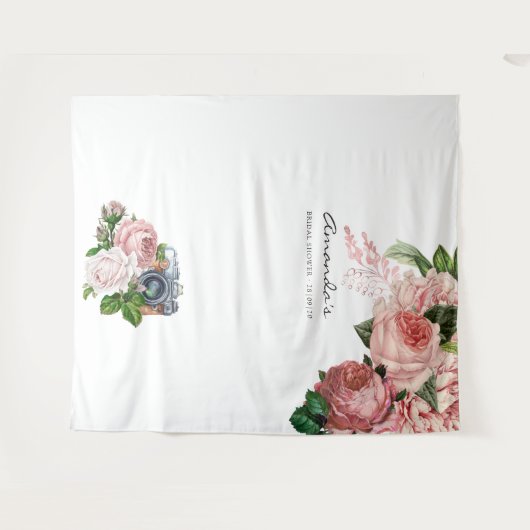 ヴィンテージ赤面&ブルゴーニュブライダルシャワーフォトブース タペストリー (正面(横))