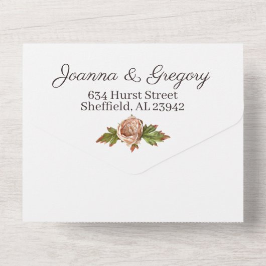 ヴィンテージ赤面&プラムフローラ結婚式招待状 オールインワン招待状 (裏面)