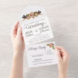 ヴィンテージ赤面&プラムフローラ結婚式招待状 オールインワン招待状