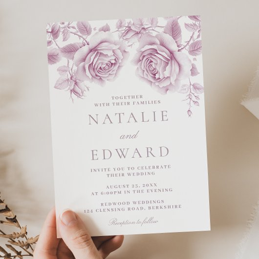 ヴィンテージ赤面&マウヴバラズ結婚ワンダース 招待状