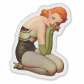 ヴィンテージ赤頭ピンアップ(魚網ストッキング付) シール (正面)