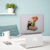 ヴィンテージ赤頭ピンアップ(魚網ストッキング付) シール (デスク上のノートパソコン)