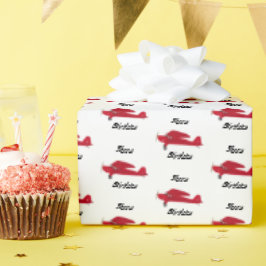 ヴィンテージ赤飛行機ハッピーバースデー包装紙 ラッピングペーパー