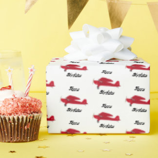 ヴィンテージ赤飛行機ハッピーバースデー包装紙 ラッピングペーパー