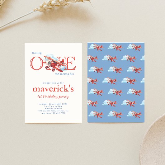 ヴィンテージ赤飛行機1歳の誕生日ボーイ 招待状