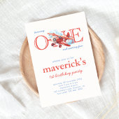 ヴィンテージ赤飛行機1歳の誕生日ボーイ 招待状