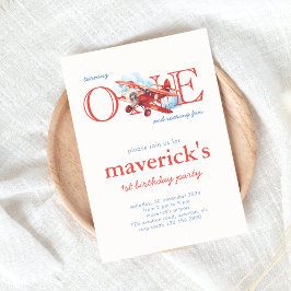 ヴィンテージ赤飛行機1歳の誕生日ボーイ 招待状