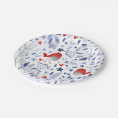 ヴィンテージ赤鳥青フローラ水色 ペーパープレート (アングル)