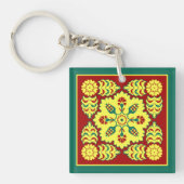 ヴィンテージ赤黄色オスマン帝国トルコのチューリップパターン キーホルダー (正面)