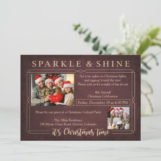 ヴィンテージ赤黒板クリスマスパーティー招待 招待状 (スタンド正面)